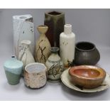 Eleven various Japanese pottery vases, bowls and dishes