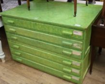 A green painted plan chest W.117cm