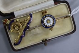 A 15ct Royal Airforce sweethearts brooch and Patricia's Infantry brooch.