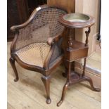 A canework bergere chair and a mahogany washstand W.50cm