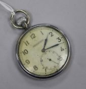 A Jaeger Le Coultre chrome cased military pocket watch, with broad arrow above G.S.T.P. 355081.