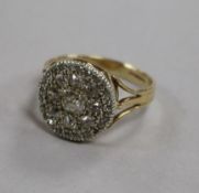 A modern 9ct gold and old mine cut diamond cluster dress ring, size V.