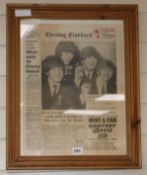 A 1965 framed Beatles MBE newspaper cutting