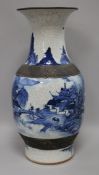 A large Chinese blue and white crackleglaze vase height 44cm