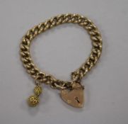 A 9ct gold hollow curb-link bracelet with padlock clasp.