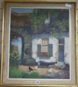 C. Korfer, oil on canvas, chickens beside a cottage, signed, 60 x 49cm