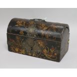 A late 18th century papier mache dome topped decanter box height 13cm width 21cm