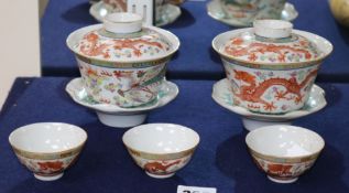 A pair of chinese famille rose dragon and phoenix rice bowls, c.1900 height 10.5cm