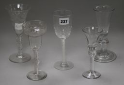 Five early etched wine glasses tallest 19cm