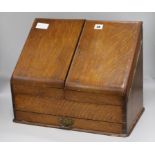 A Victorian oak stationary box height 36cm width 45cm