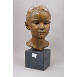 Bernard Sindall (1924-1998). A bronze head of 'Vanina', on slate plinth base, with accompanying