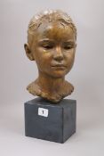 Bernard Sindall (1924-1998). A bronze head of 'Vanina', on slate plinth base, with accompanying