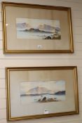 William Earp, pair of watercolours, loch scenes, signed, 23 x 52cm.