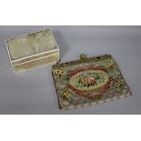 An Art Deco snakeskin and ivory cigarette box and a needlepoint evening bag