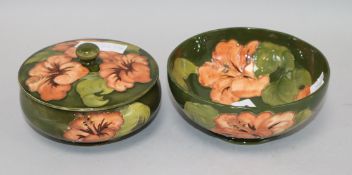 A Moorcroft Hibiscus bowl and a powder bowl