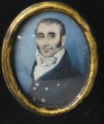 19th Century English School, miniature portrait of a gentleman wearing a white stock and blue coat