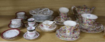 A Fenton Du Barry chintz tea set, and sundry ceramics