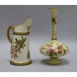 A Royal Worcester blush flowers vase and ewer vase height 19cm