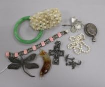 A Scandinavian silver and enamel bracelet, a late Victorian silver locket and other items of