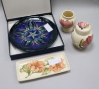 Three Moorcroft ivory ground plates and a 1996 year plate