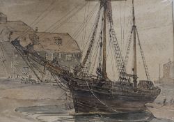 Claude Muncaster, watercolour, study of the schooner 'The Florence Vivian' at Portsmouth, signed, 28