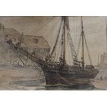 Claude Muncaster, watercolour, study of the schooner 'The Florence Vivian' at Portsmouth, signed, 28