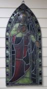 A pair of 19th century lancet-shaped stained glass panels height 87cm width 37cm