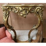 A Louis XV style marble top gilt console table W.90cm
