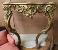 A Louis XV style marble top gilt console table W.90cm