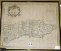 Robert Morden, coloured engraving, Map of Sussex, 35 x 42cm and two other Sussex maps, one by Moll