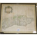 Robert Morden, coloured engraving, Map of Sussex, 35 x 42cm and two other Sussex maps, one by Moll