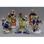 Two Samson cats and five figures tallest 19cm