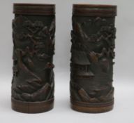 Two carved brush pots height 27cm
