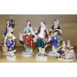 Six Continental porcelain figures/groups tallest 26cm