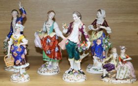 Six Continental porcelain figures/groups tallest 26cm