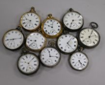 Six silver pocket watches and four others.