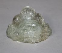 A 19th century Chinese carved rock crystal figure of a seated 'Laughing Buddha', W 7.5cm