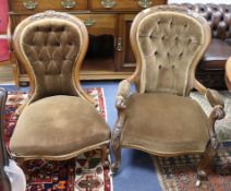 Victorian ladies and gents button back armchairs
