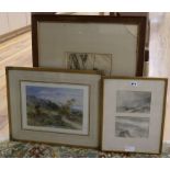 C.R. Yales, watercolour, angler in a landscape, 23 x 31cm, a pair of unsigned coastal scenes and