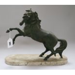 A spelter model of a stallion on marble base height 32cm