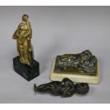A Baroque or later gilt bronze figure of Virgin Mary, a bronze cherub and a bronze lion