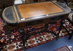 A writing table with underside of drawer stamped Riddett & Son W.124cm