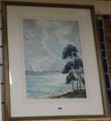 English School, watercolour, coastal landscape, indistinctly signed, 44 x 32cm