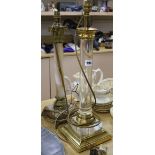 A brass and perspex table lamp and another height 56cm