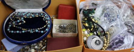 Two boxes of mixed costume jewellery etc.