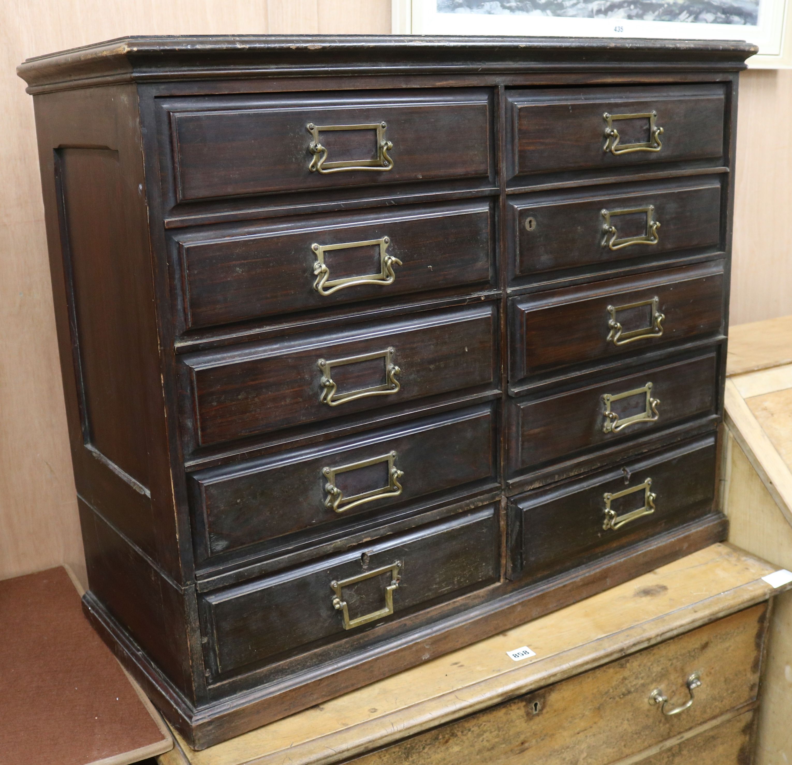 A bank of ten drawers W.89cm