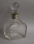 A 1930's Art Deco silver collared glass decanter and stopper, Adie Bros., Birmingham, 1939, 23cm.