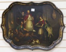 B. Walton & Co. [of Wolverhampton] A mid Victorian shaped oval papier mache tray, painted with an