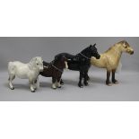 Four Beswick ponies comprising Dun Highland 1644, Fell 1647 and Shetland 1033 and H185, all gloss