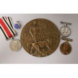 A death plaque, two WW medals and a Special Constable medal